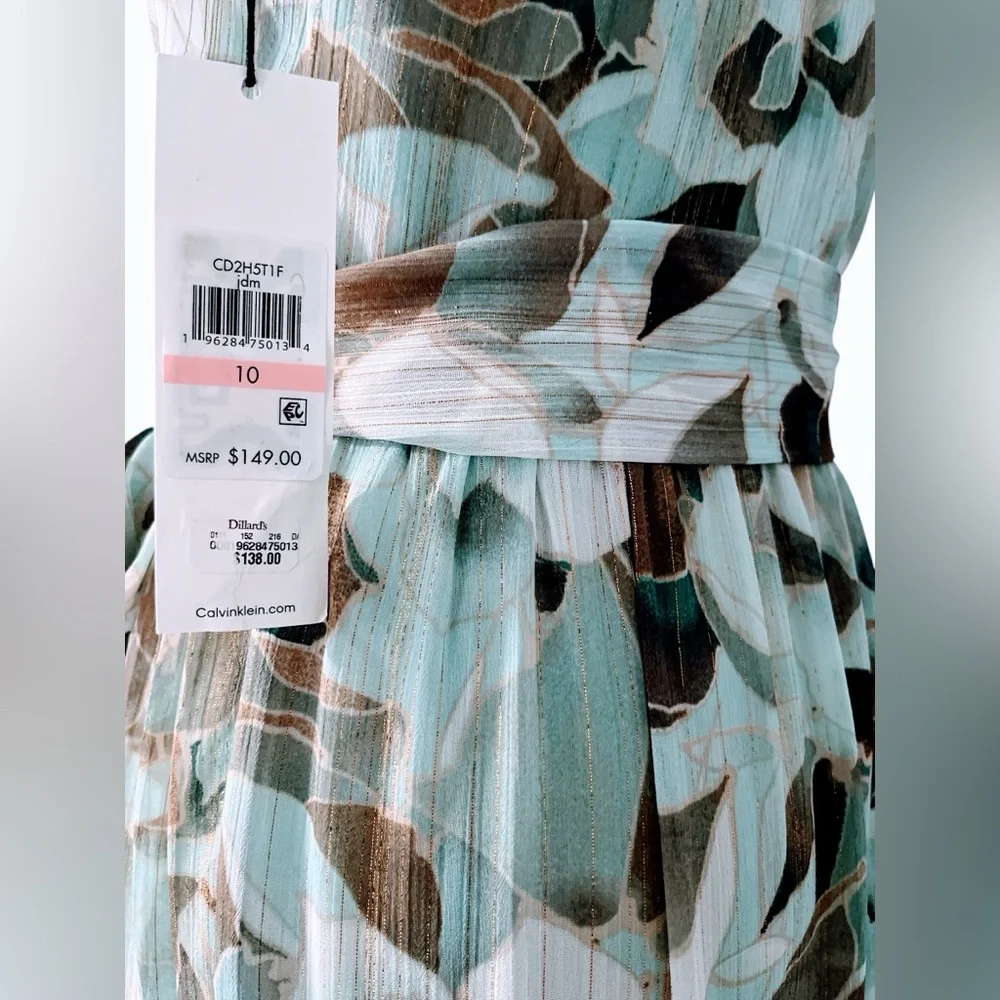 Calvin Klein Green Floral Tiered Maxi Dress | NWT | Size 10 - Picture 6 of 10